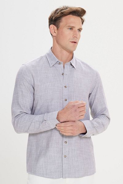AC&Co / Altınyıldız Classics Ανδρικό καφέ 100% βαμβακερό πουκάμισο με λεπτή εφαρμογή με κρυφό γιακά με κουμπιά