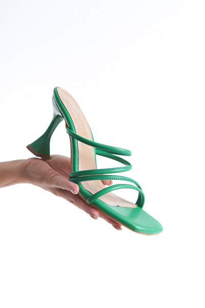 Saltopik Green Champagne Heeled Ribbed Slippers