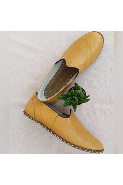 YEMENİCİ NİYAZİ USTA Niyazi Usta Hakiki Deri Unisex Kırışık Sarı Dilli Yemeni Y5