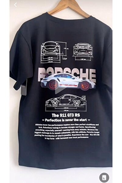Massgai Tricou oversize 100% bumbac cu imprimeu cu litere Porsche cu design u...