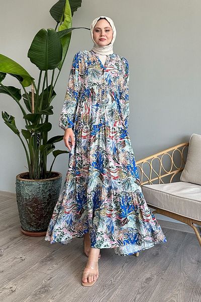 InStyle Mixed Color Loose Turquoise Viscose Dress