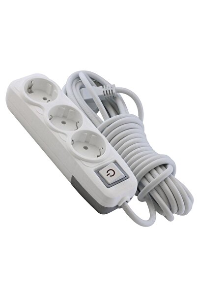 Badem10 Grup Priz 3'lü - (7 METRE) Anahtarlı Topraklı Seyyar Ara Kablolu Uzat...