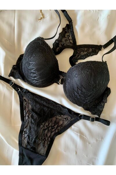 ROZENİN LINGERIE Δώρο Πρωτοχρονιάς Μαύρη πεταλούδα Push-up Underwire δαντελωτό σέξι καθημερινό σουτιέν στρινγκ κοστούμι