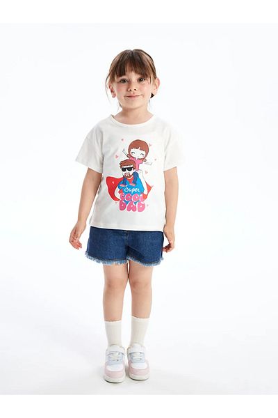 LC Waikiki Lcw Baby Ecru Baby Girl T-shirt - Crew Neck, Printed, Short Sleeve