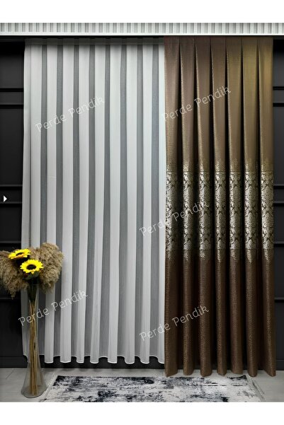 Emes Pano Fon Perde,Çiçek Desenli, Avangart Sık Pileli Koyu Gri (TEK KANAT)