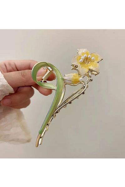 Modex Yellow Pearl Detailed Lily Latch Buckle - Size: 11cm