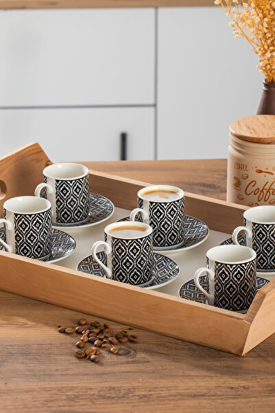 Porsima طقم أكواب بورسلين منقوشة Yx05 - قهوة تركية لـ 6 أشخاص 90 سم مكعب