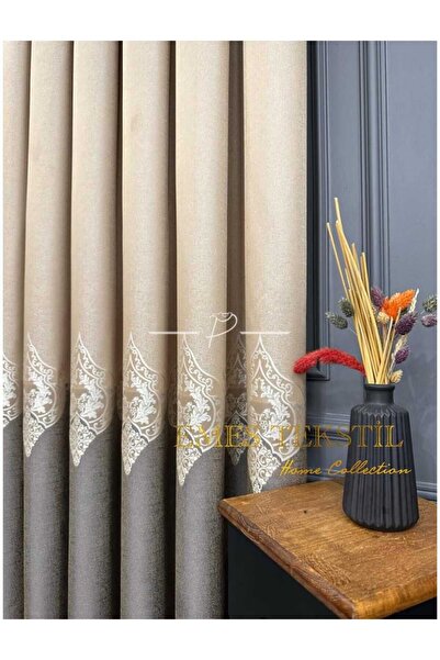 Emes Krem - Taş, Pano Fon Perde, Lüks Desenli Perde,A KALİTE,Blackout 1*3 Sık...
