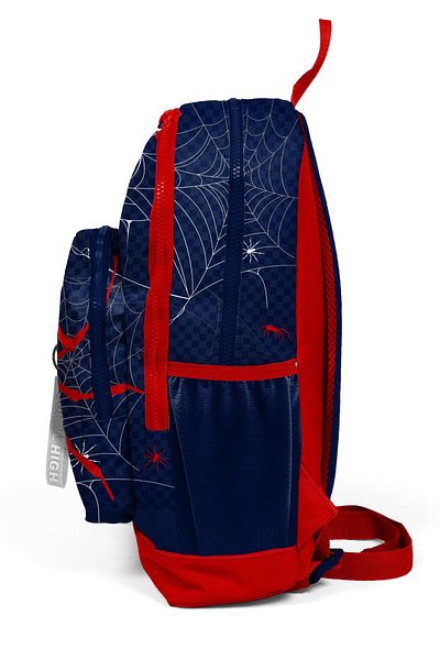 Coral High Kids Navy Blue Red Spider Patterned Four Compartment School Backpack 23720
