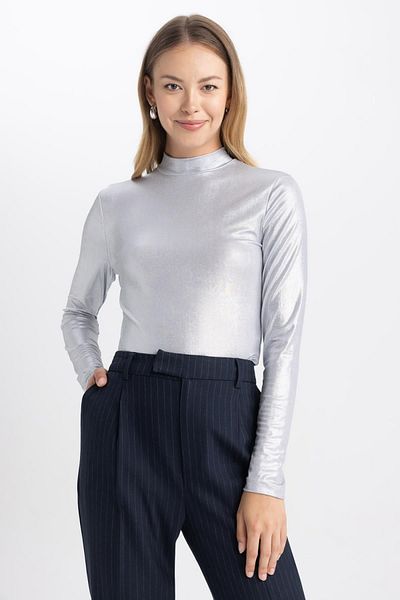 DeFacto Tričko Slim Fit s dlouhým rukávem – poloviční rolák B3630ax23au