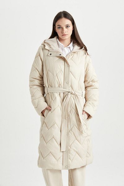 DeFacto Nepromokavé prošívané dlouhé úzké kabáty Relax Fit s kapucí Parka A1939ax23au