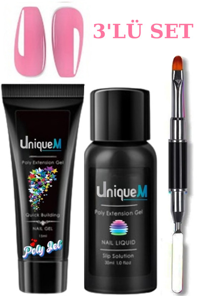 Uniquem 3 Parça Poly Gel Protez Tırnak Seti 15Ml Polijel Solüsyon ve Poly Gel...