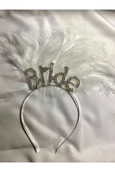 Süs Diyarı Tüylü Kristal Taşlı Bride Yazılı Taç Bekarlığa Veda