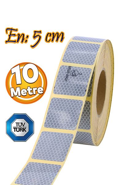 Badem10 White Reflective Phosphorescent Cut Strip Tape - Tuvturk Approved, 10 Meters (5 Cm), Warning Tape