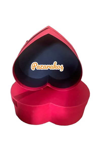 PAZARAKOŞ Gift box red big bow with heart set of two measures 27*27*9.5cm 2nd25*25*9 cm