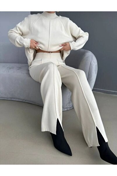 fujya طقم بنطلون سترة تريكو أنيق للنساء