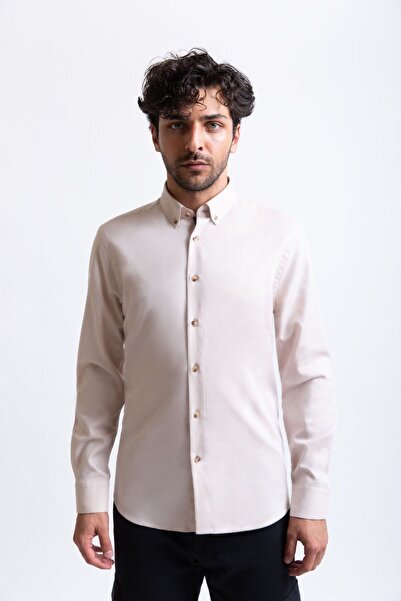 UNIQVIBE Ανδρικό πουκάμισο από βαμβάκι Oxford Cream