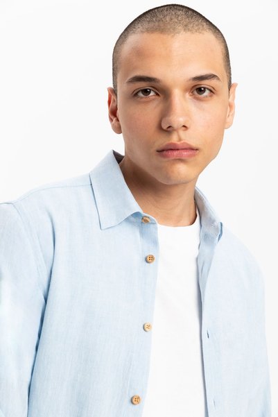 UNIQVIBE Natural Linen Blue Men's Shirt