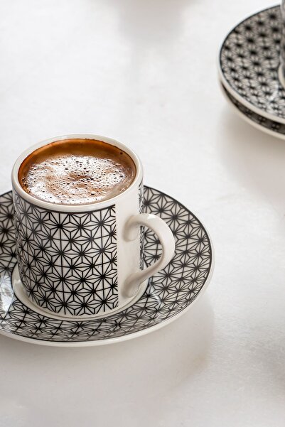 Porsima Yx02 Patterned Porcelain Cup Set - Turkish Coffee for 6 People 90 Cc