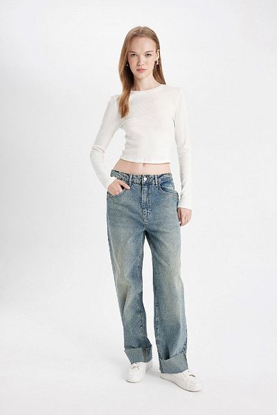 DeFacto Baggy-Fit-Jeans mit hoher Taille – knöchellange, gefaltete Hose D5440ax24au