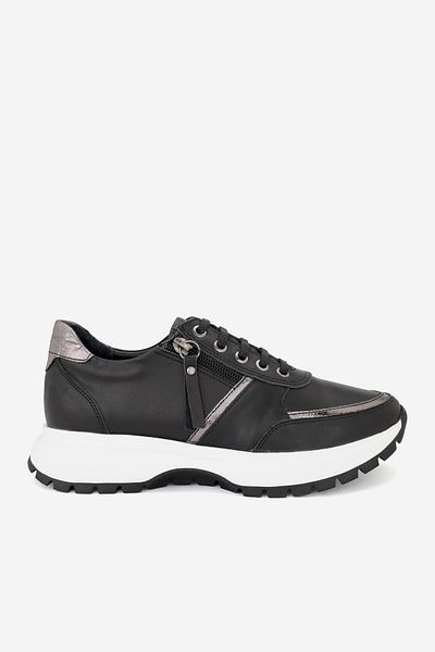 TUNAELLİ Μαύρο Γνήσιο Φυσικό Δέρμα - Γυναικεία Sneaker Παπούτσια με κορδόνια