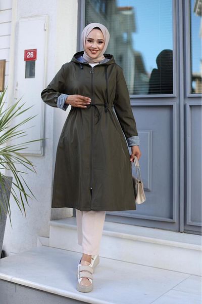 HARMAN BUTİK Women's - Zippered Short Bondeç Trench Coat