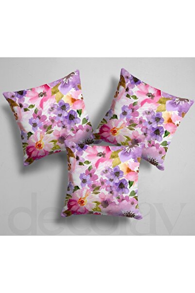 DECO Pink Purple Flower Patterned Throw Pillow Cover - Digital Printed
