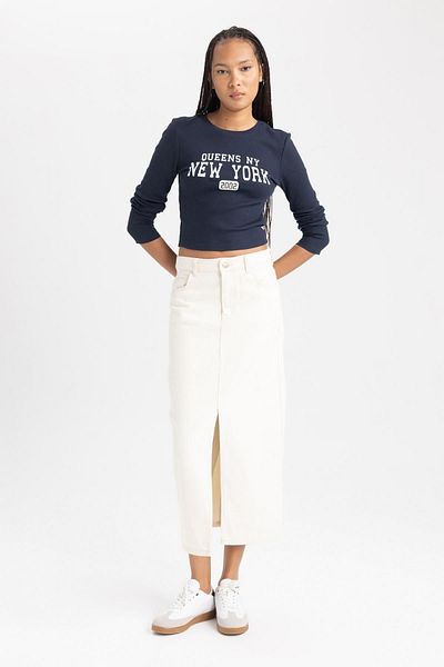 DeFacto Ribbed Camisole Long Sleeve Crew Neck T-shirt - B2590ax23au