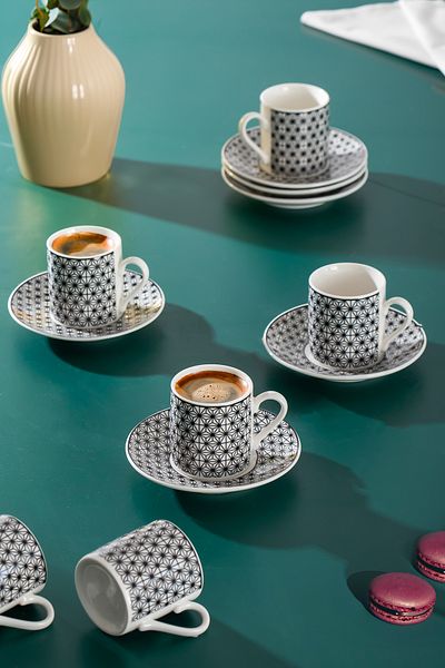 Porsima Yx02 Patterned Porcelain Cup Set - Turkish Coffee for 6 People 90 Cc