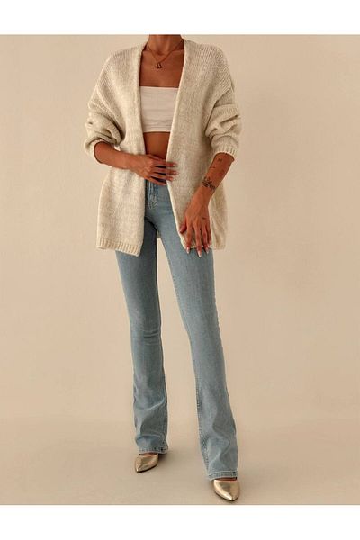 My Blog Cardigan uni cu sclipici ecru cu textura moale-4337