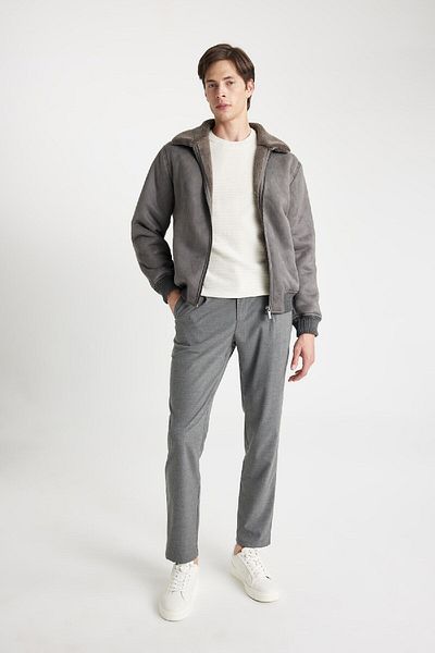 DeFacto Slim Fit Slim Fit Polo Neck Lined Zippered Suede Coat A3869Ax24Wn