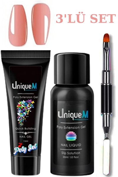 Uniquem 3 Parça Poly Gel Protez Tırnak Seti 15Ml Polijel Solüsyon ve Poly Gel...