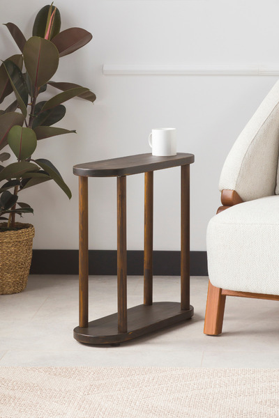 aslwoodart Masif Ahşap Oval Yan Sehpa 55x20 cm