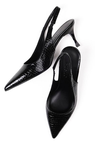 Mio Gusto Rochelle Black Color Snake Patterned Open Back Women's Heeled Shoes