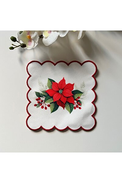 DECO مناديل كوكتيل مطرزة بالزهور للعام الجديد - مطبوعة رقمية حمراء