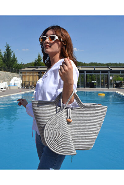 HomeTurko Bohemian Style Zippered 2-Piece Jute Wallet - Washable Women's Bag