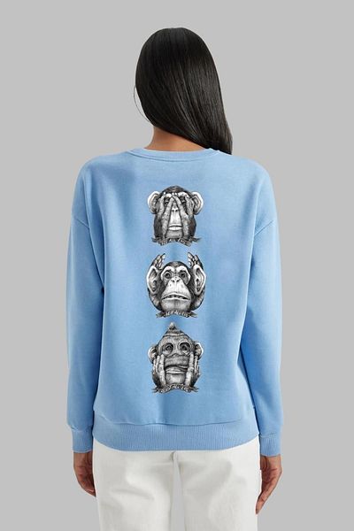 Nyda Collections Hanorac oversize din bumbac, fără glugă, imprimat cu trei maimuțe