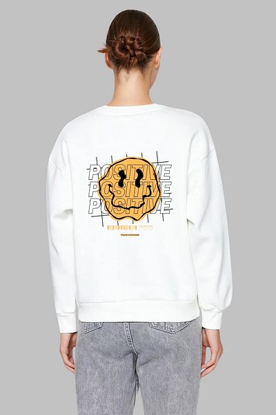 Nyda Collections Hanorac oversize unisex din bumbac - mânecă lungă, imprimeu cu fața zâmbitoare, decolteu, fără glugă