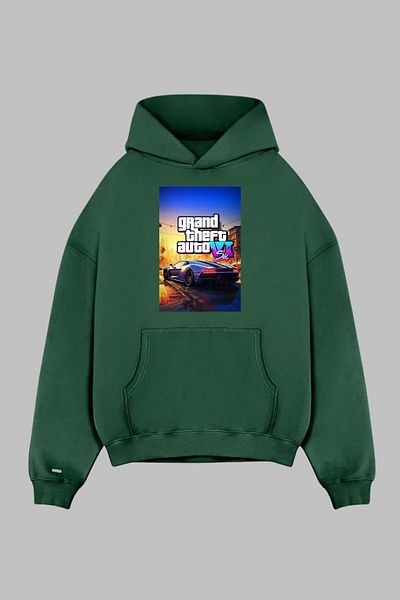 Nyda Collections Унисекс суитшърт с качулка и голям размер с принт на игра GTA 6
