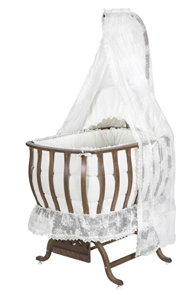 Setay Doğal Ağaç Beşik, Lüx Sallanan Beşik + Uyku Seti + Cibinlik - Koyu Ceviz