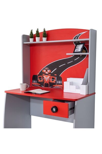 Setay Formula Genç Odası - 3 Kapılı Dolap, Mercedes Full Ledli Arabalı Yatak, Masa - Kırmızı