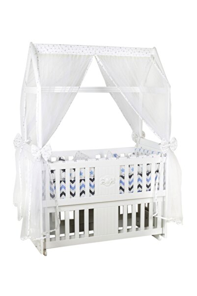 Setay Mdf Beşik, Montessori Anne Yanı Beşik Uyku Seti Cibinlik - Mavi