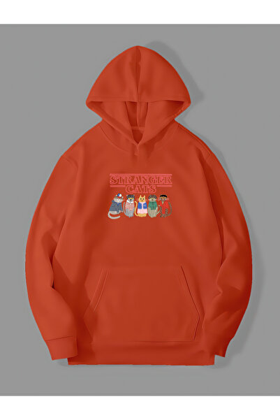Harmandar Stranger Cats Štampano - Narančasta Kengur džep Sa kapuljačom Dukse...