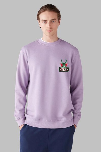 Nyda Collections Φούτερ από βαμβακερό Unisex Oversize Deer με στάμπα με λαιμόκοψη χωρίς κουκούλα
