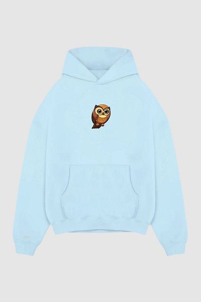 Nyda Collections Hanorac cu glugă unisex, supradimensionat, cu 3 fire, cu mânecă lungă, imprimat cu bufniță