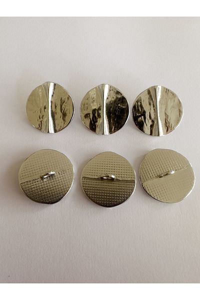 aensia Silver Silver Special Design Embossed Line Detailed Metal Button Coat Jacket Trench Coat Button - Pack of 6