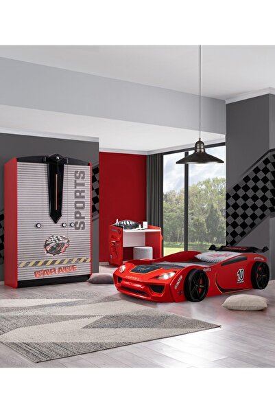 Setay Çocuk Odası - Vento Arabalı Yatak - Sport 3 Kapılı Dolap, Masa - Kırmızı