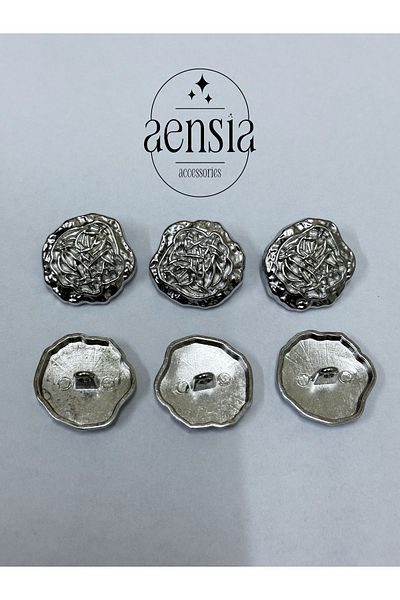 aensia معطف معدني سترة خندق - فضي مجعد، نمط شبكي، زر منقوش 2.29 سم - عبوة من 6 قطع