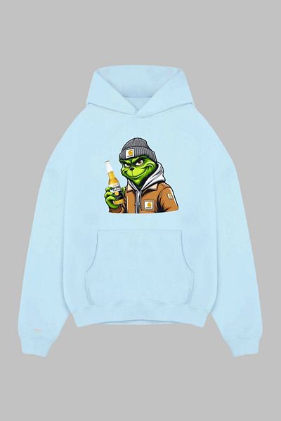 Nyda Collections Hanorac supradimensionat unisex cu glugă cu imprimeu Grinch - buzunar, mânecă lungă, bumbac)