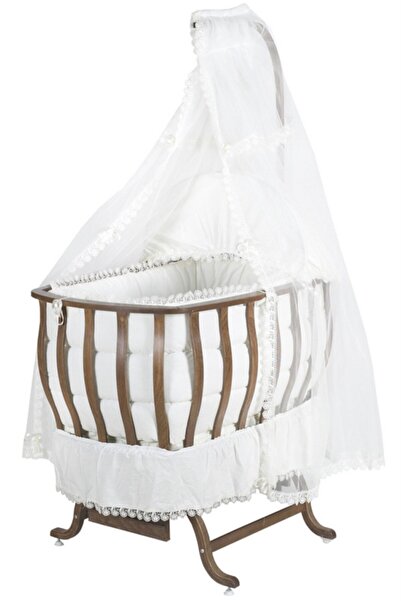 Setay Doğal Ağaç Beşik, Otantik Lüx Sallanan Beşik + Uyku Seti + Cibinlik - Koyu Ceviz